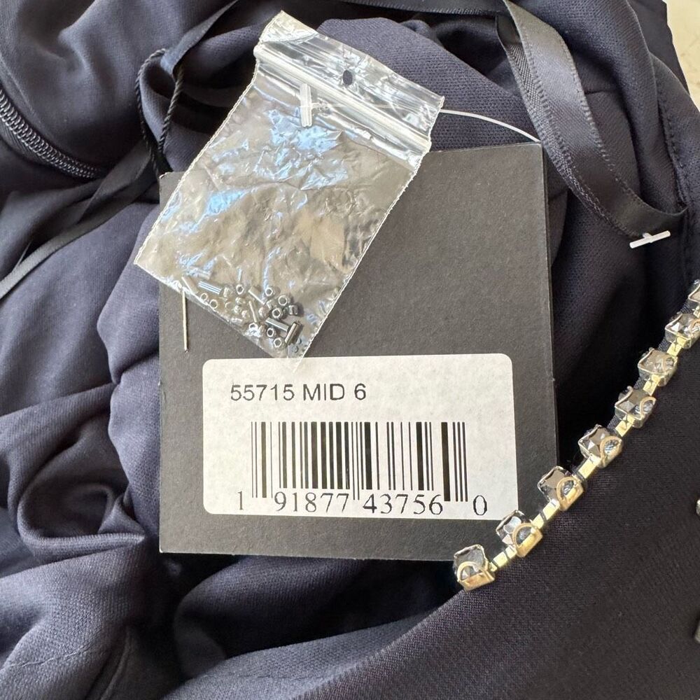 Mac Duggal JERSEY GOWN EMBELLISHED ACCENTS shoulders Sz 6 Midnight Navy NWT - Picture 7 of 7